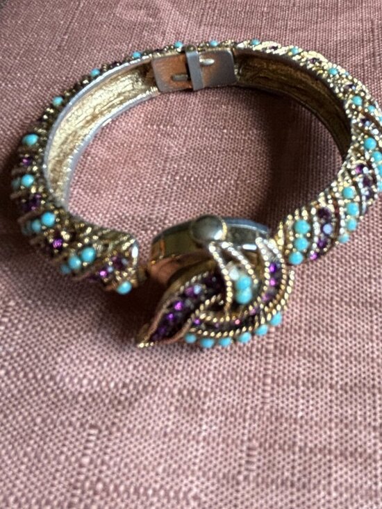 Paul Garnier Flip top Rhinestone windup watch, Gold tone Works! 1960s